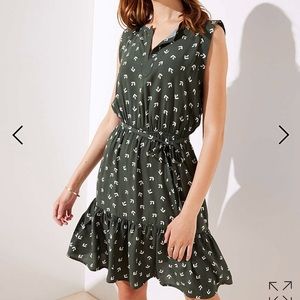 LOFT Arrow Smocked Ruffle Tie Waist Dress